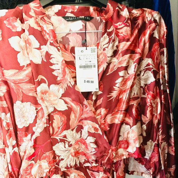 ZARA FLORAL VOLUMINOUS MAROON BLOUSE/ BOTTOM SZ L - Picture 9 of 11